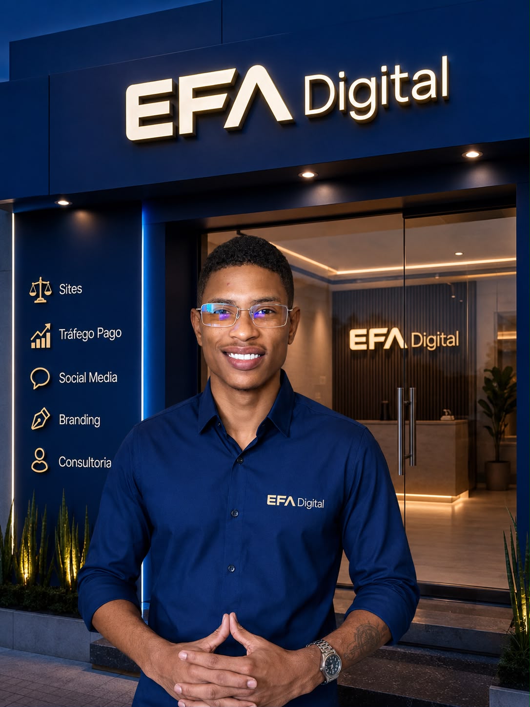 Fundador da EFA Digital em frente à agência